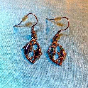 Silver tone dolphin earrings